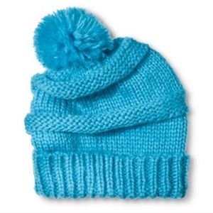 Moon Shadow Bright Blue Knit Beanie w Pom